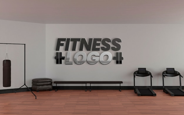 Modern gym interior with empty mockup place, equipment and 